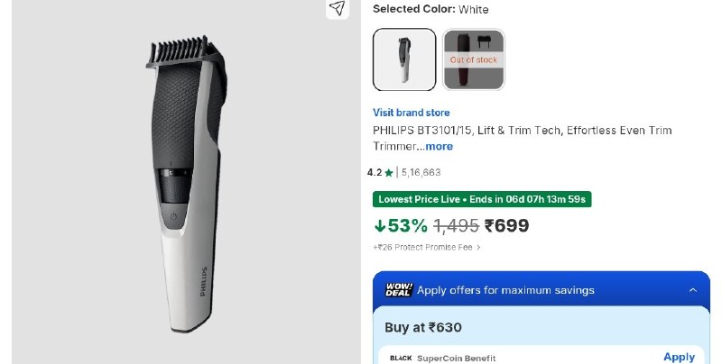 💥Philips Trimmer 

💰Deal @ 699🔥.  ❌Reg