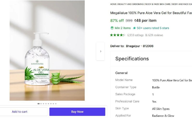 🔥  Pure Aloe Vera Gel (300 ml) @