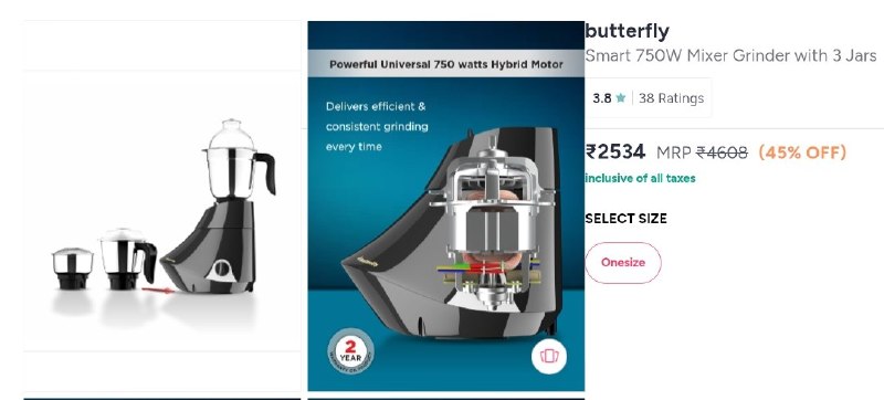 💥Butterfly Smart 750 Watts Mixer Grinder with