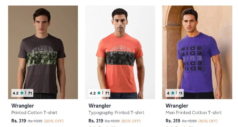 💥Myntra : 70-80% Off On Wrangler Clothing.

Tshirts