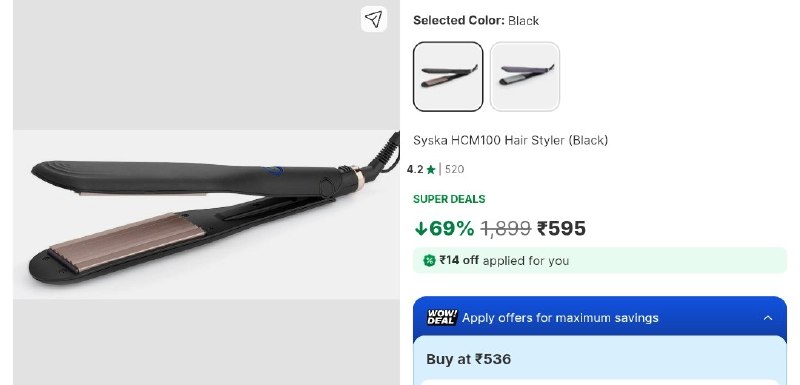 💥Syska HCM100 Hair Styler 

💰Deal @ 599🔥.