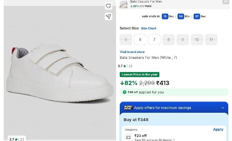 Bata Men Sneaker @413

https://fkrt.co/5rQkLE

Formal Shoes : https://fkrt.co/2spihL